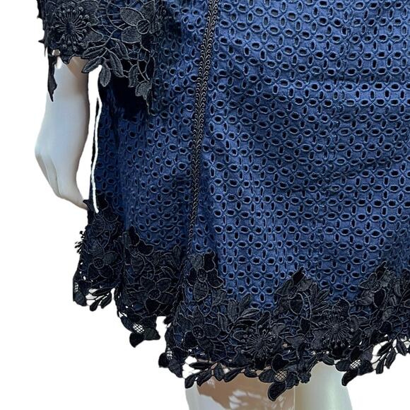 Sara Campbell Navy Blue Cotton Crochet Lace Dress Square Neck USA Made  Size S/M - Picture 13 of 16